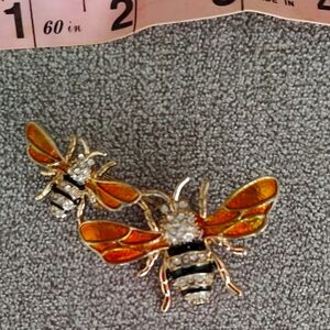 Gold and Orange Bee Brooch Set